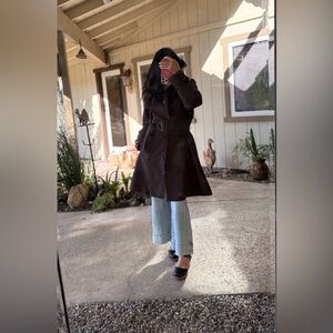 Belted Ralph Lauren Sz L Brown Polished Satiny Corduroy Trim Coat Jacket